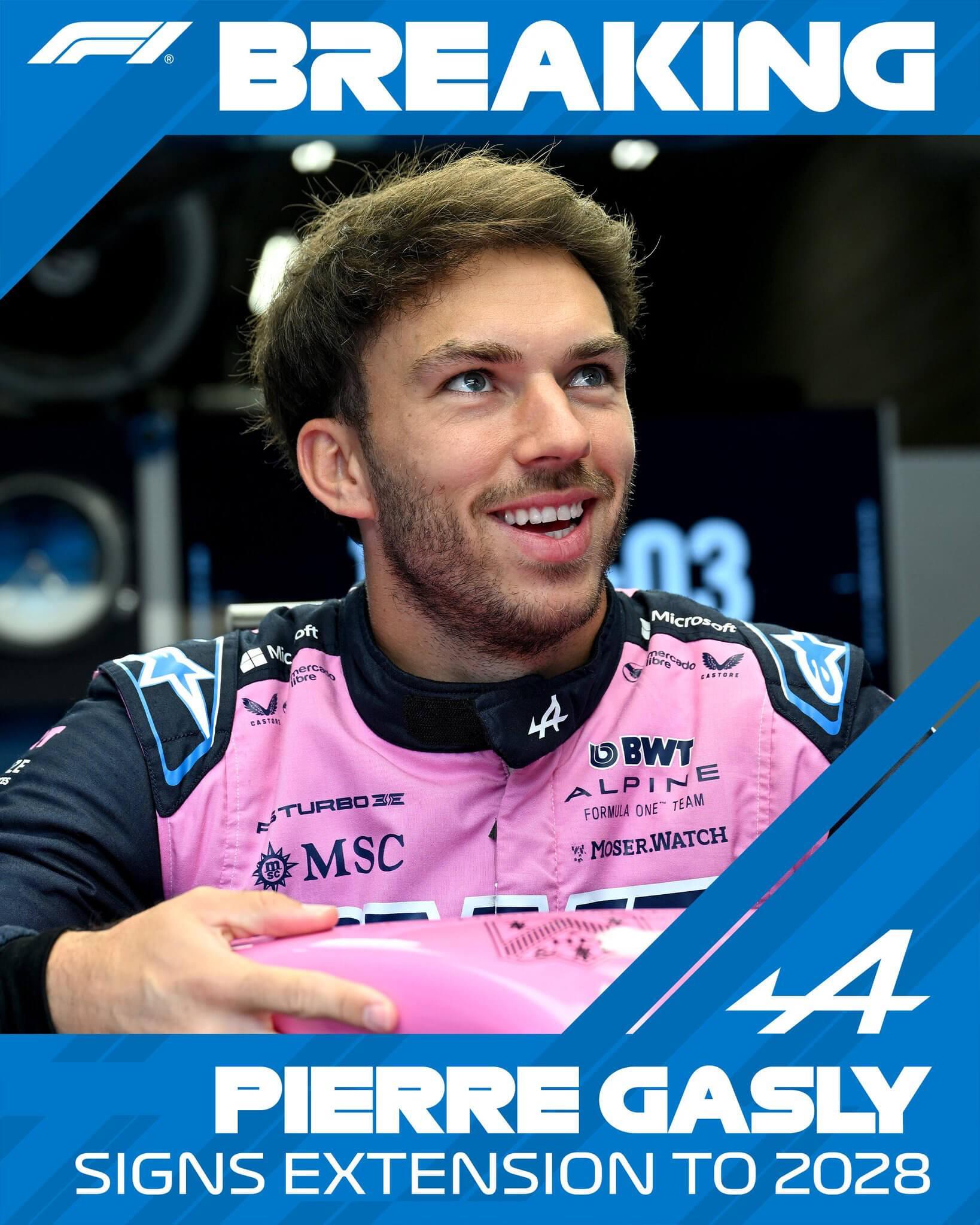 开云体育网址-官方：Alpine F1车队与加斯利续约至2028年